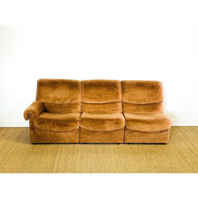 Vintage Velvet Modular Sofa and Armchair Set, 1970s, Set of 5 For Sale - Image 6 of 18
