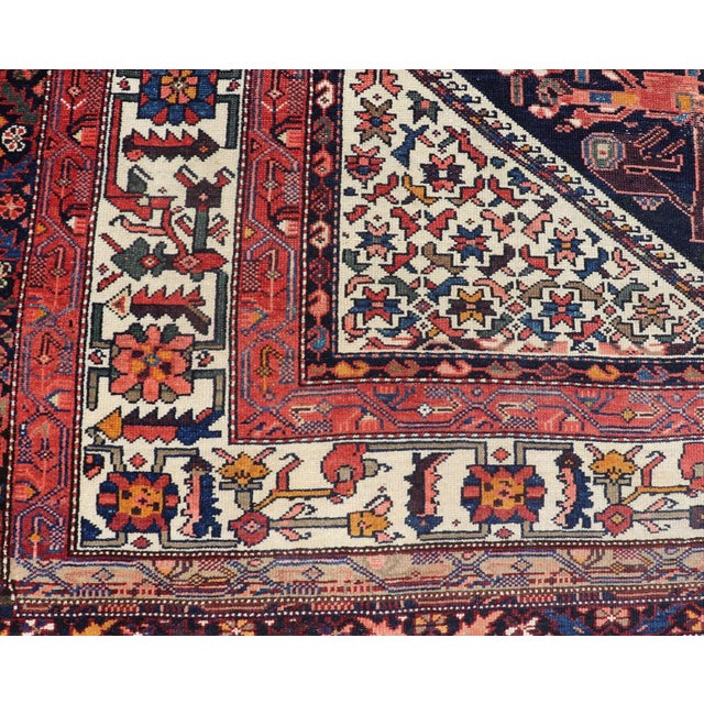 Antique Persian Hamadan Rug With Deep Indigo Field With Tribal Motifs 6'10 X 12'5 For Sale - Image 11 of 14