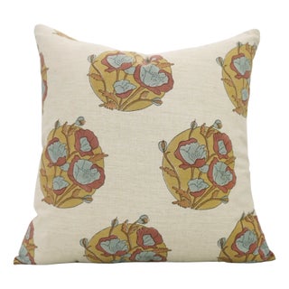 Fabdivine Linen Blend Handmade Block Print Pillow Cover, Sandhya Pushp- 18x18 Inch For Sale