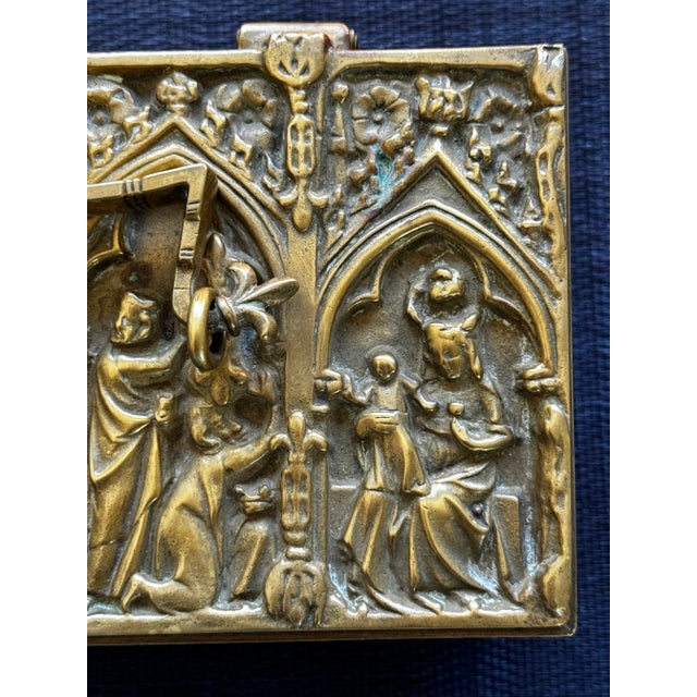 Metal 17th Century Gothic Style Bronze Reliquary Box With Repousse Figures For Sale - Image 7 of 8