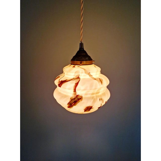 Metal Art Deco Pendant Light in Marbled Opaline Glass from Scailmont, Belgium, 1920s For Sale - Image 7 of 17