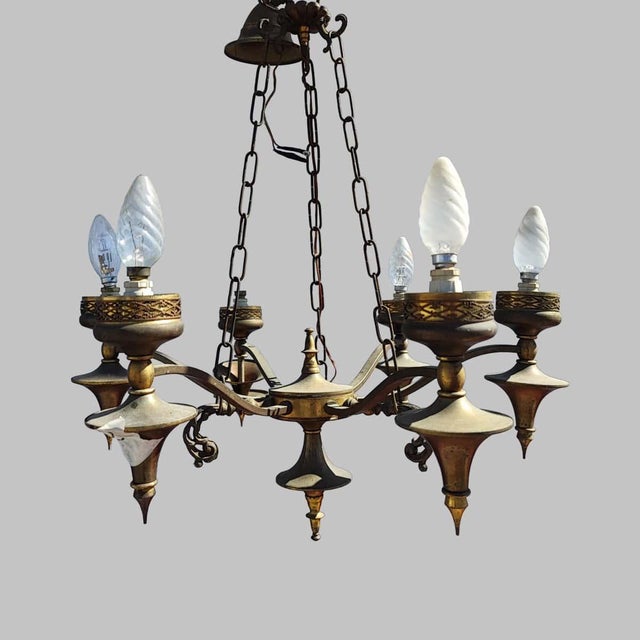 Vintage Six-Arm Chandelier in Metal For Sale - Image 10 of 10