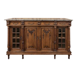 19th Century French Louis XVI Marble Top Walnut Display Buffet For Sale