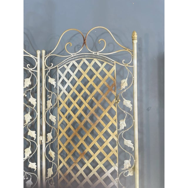 French Set of 2 Wrought Iron Tri Fold Screen Room Divider Folding Set Pair For Sale - Image 3 of 10