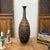 Rustic Black & Canyon Brown Ceramic Drip Vase with Fluted Neck For Sale - Image 3 of 9