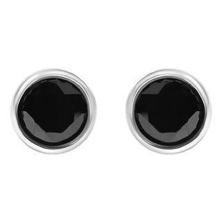 .925 Sterling Silver 1 1/4 Cttw Round Brilliant-Cut Black Diamond Bezel-Set Stud Earrings with Screw Backs (Fancy Color-Enhanced, I2-I3 Clarity) For Sale