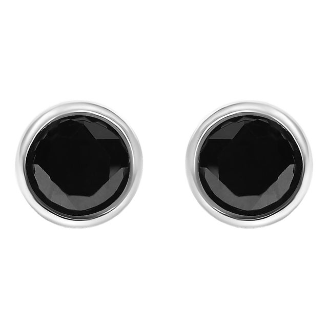 .925 Sterling Silver 1 1/4 Cttw Round Brilliant-Cut Black Diamond Bezel-Set Stud Earrings with Screw Backs (Fancy Color-Enhanced, I2-I3 Clarity) For Sale