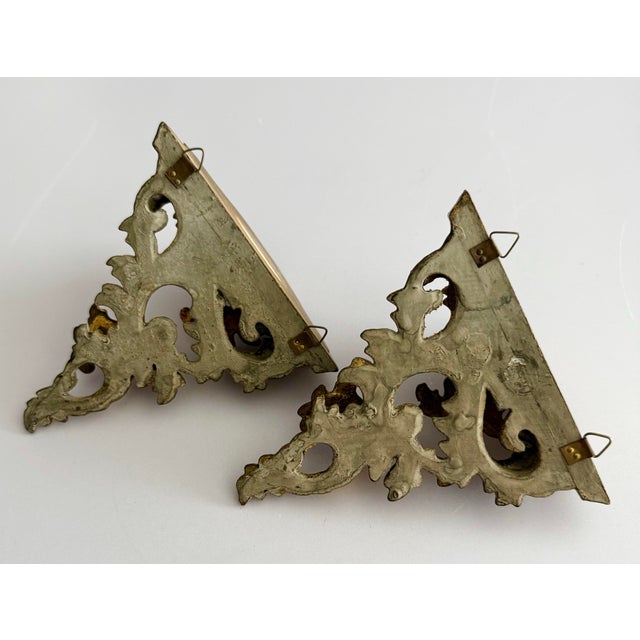 Wood Vintage Italian Rococo Carved Giltwood Wall Brackets Shelves - A Pair For Sale - Image 7 of 8