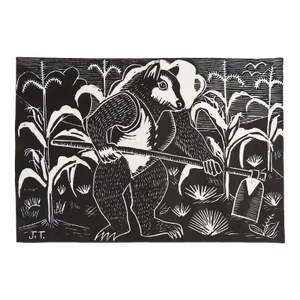 Vintage Mid 20th Century Jose Rey Toledo Bear Gardening Woodcut