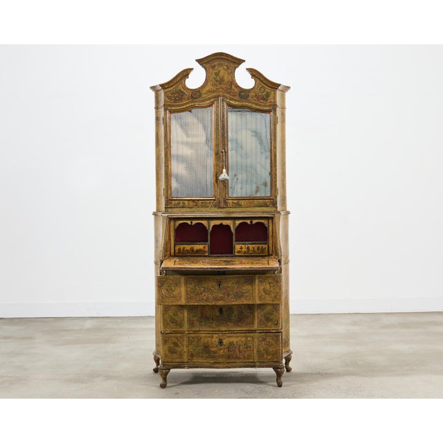 Rococo 19th Century Venetian Lacquer Painted Secretary Bookcase Desk For Sale - Image 3 of 18