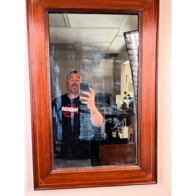American Federal Mahogany Wall Mirror With Fan Inlay, Original Hand Silvered Glass, Circa 1810–1825 For Sale - Image 9 of 9