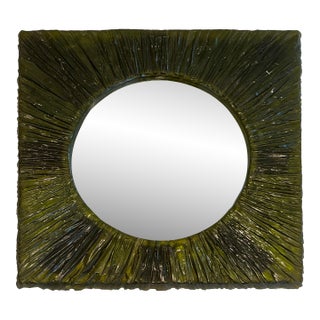 Small green resin mirror. Made in France. Circa 1970 For Sale