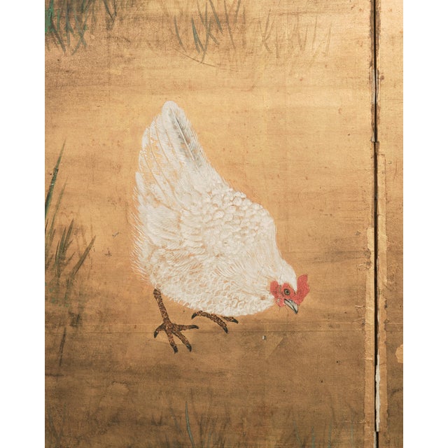 Early 20th Century Japanese Showa Four-Panel Screen Autumn Landscape Rooster & Hen For Sale - Image 12 of 18