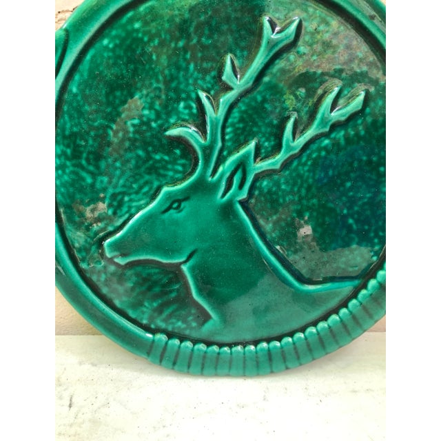 Mid-Century Modern Mid-Century French Green Majolica Deer Trivet Vallauris For Sale - Image 3 of 6