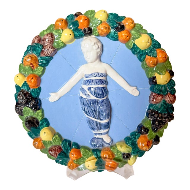 1960s Italian Ceramic Della Robbia Style Wall Plaque For Sale