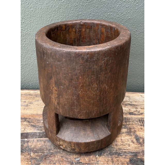 Mid-Century Modern Vintage Wooden Pestle Pot For Sale - Image 3 of 12