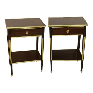 Pair of One Drawer Neoclassical Style Bronze-Mounted Mahogany End / Side Tables
