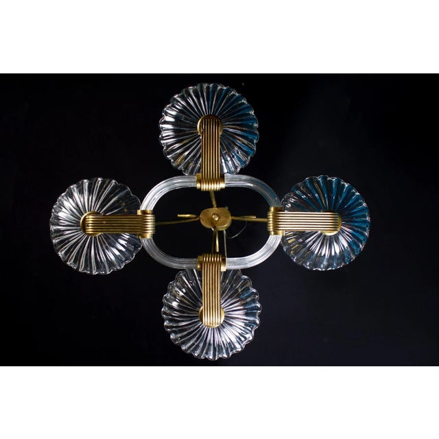 Art Deco Brass Mounted Murano Glass Chandelier attributed to Barovier, 1940s For Sale - Image 6 of 8