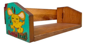 Vintage Wooden Book Rack with Children's Paintings, Japan, 1990s