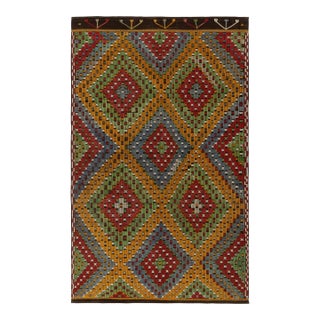 Vintage Cecim Kilim in Green, Gold, Red and Blue Tribal Geometric Pattern For Sale