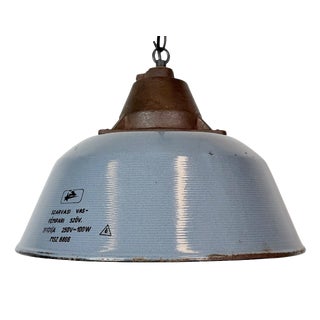 Industrial Grey Enamel and Cast Iron Pendant Light, 1960s For Sale