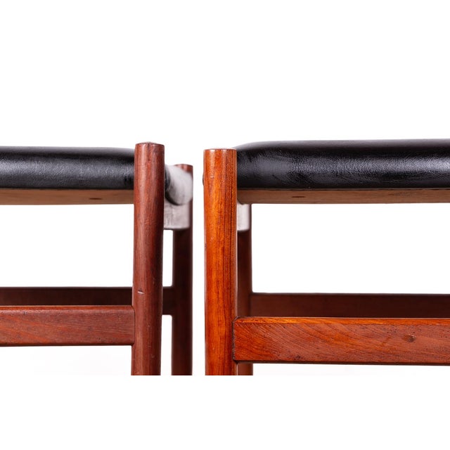 Wood Danish Model 40 Stools in Teak and Black Leather by Hugo Farndsen for Spottrup, 1960s, Set of 4 For Sale - Image 7 of 16