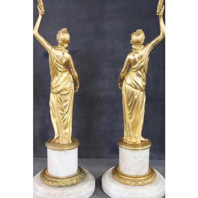 Metal Sculptural Figures, Gilt Bronze on Alabaster Bases, Early 20th Century, Set of 2 For Sale - Image 7 of 18
