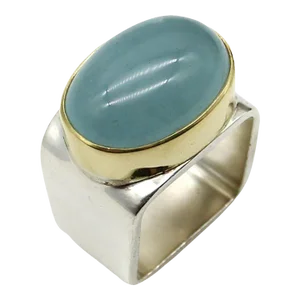 Modernist 18K Gold and Sterling Silver Ofiesh Aquamarine Ring Size 6