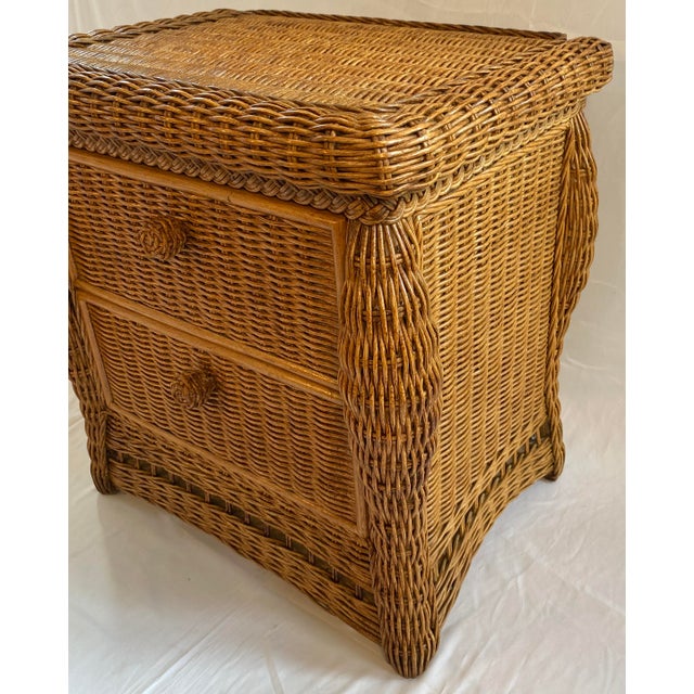 Late 20th Century Pair of Wicker/Rattan Chest of Drawers, Hollywood Regency Style Nightstands For Sale - Image 5 of 10