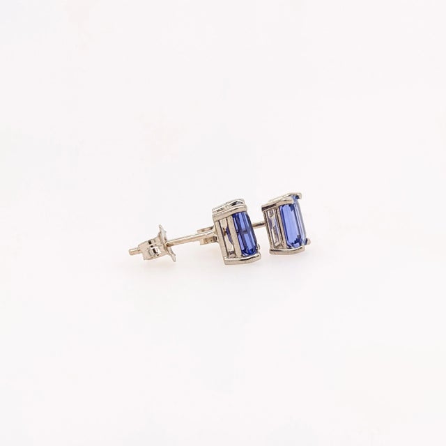 Tanzanite Solitaire Stud Earrings in Solid 14k Gold Emerald Cut - 2 Pieces For Sale - Image 4 of 6