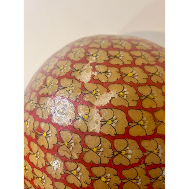 Red Antique Hand Painted Camel Bladder Lamp Shade Diffuser Folk Art c.1900 For Sale - Image 8 of 8