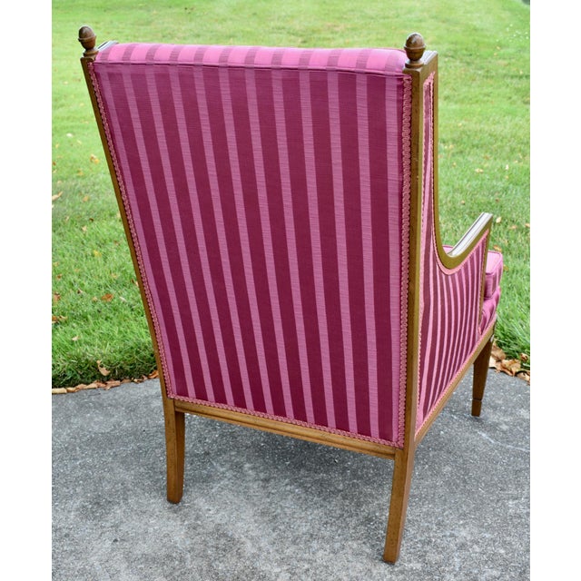 Bergere Armchair Hollywood Regency Style Pink Magenta Striped Satin Accent Chair For Sale - Image 14 of 14
