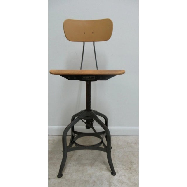 Brown Vintage Toledo Drafting Industrial Medium Counter Swivel Bar Stool Chair GG For Sale - Image 8 of 12