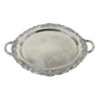 Vintage Reed & Barton 1955 Victorian Silver Plated Oval Bar Serving Platter Tray For Sale