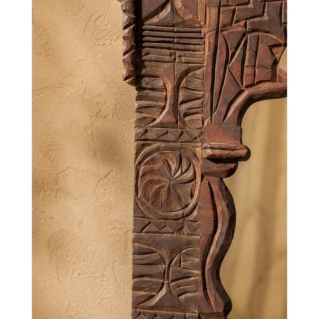 Wood Vintage Moroccan Hand-Carved Wood Architectural Mirror For Sale - Image 7 of 13