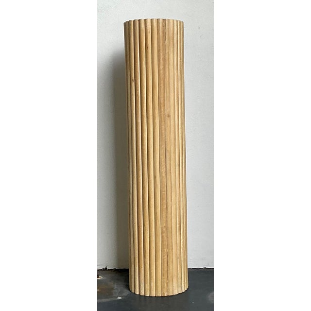 Vintage Ribbed Wood and Rattan Large Pedestal For Sale - Image 4 of 10