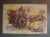 Mid-century modern lithograph art print of a western Conestoga style wagon cart with a farm barn in the background. Work's...