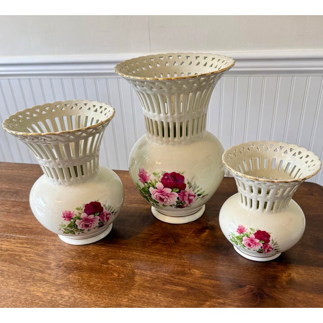 Late 20th Century Victorian Rose Porcelain Vases For Sale - Image 12 of 12