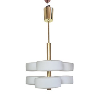 Mid-Century Brass and Glass Pendant from Kaiser, 1960s For Sale