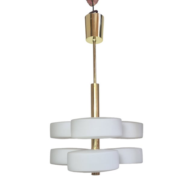 Mid-Century Brass and Glass Pendant from Kaiser, 1960s For Sale