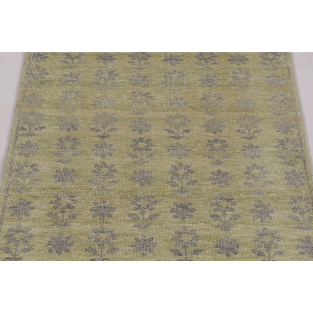 Rug & Kilim Rug & Kilim’s Block Print Rug With Gray, Chartreuse and Ochre Florals For Sale - Image 4 of 10