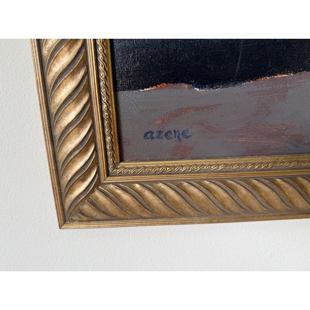 1980’s Vintage Azene Figurative Scene Oil on Canvas Painting, Framed For Sale - Image 10 of 12