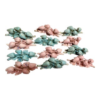 Vintage Italian 1950s Porcelain Flower Place Card Holders, Set of Twelve For Sale