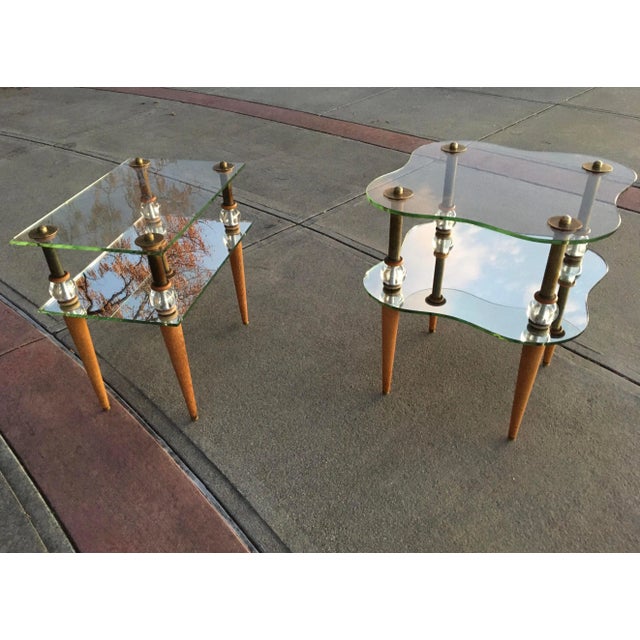 Semon Bache Gilbert Rohde Style Brass & Mirrored Glass Cloud Tables - 2 Pieces For Sale - Image 4 of 13