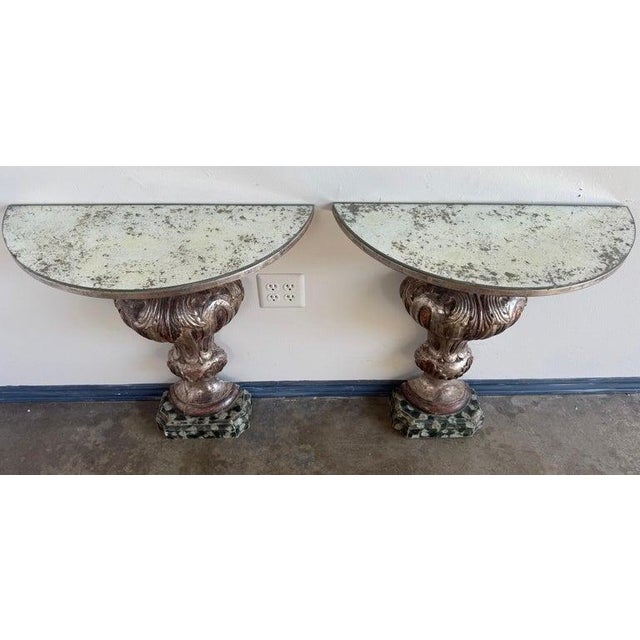 Late 19th Century Pair of Italian Baroque Style Silver-Gilt Console Tables With Mirrored Tops For Sale - Image 5 of 12