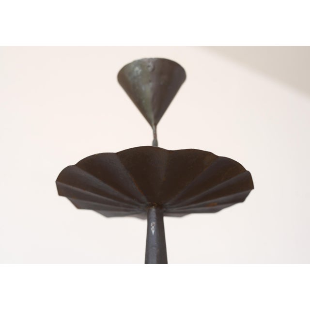 Metal Vintage Brutalist Black Metal Cone 48" Floor Candlestick For Sale - Image 7 of 10