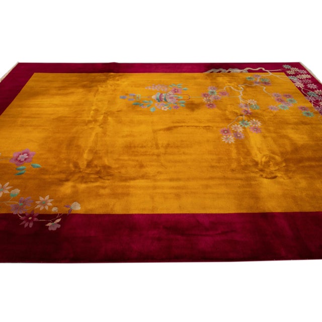 Textile Antique Godenrod Art Deco Chinese Wool Rug 8 Ft 8 in X 11 Ft 5 In. For Sale - Image 7 of 13