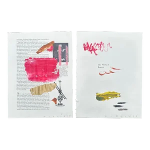 Abstract Paintings on Vintage Paper, a Pair