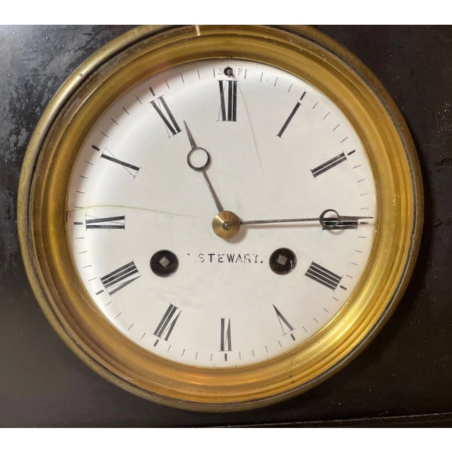 Heavy Antique 19th Century R. Stuart Egyptian Revival Marble Bronze Mantle Clock For Sale - Image 4 of 16