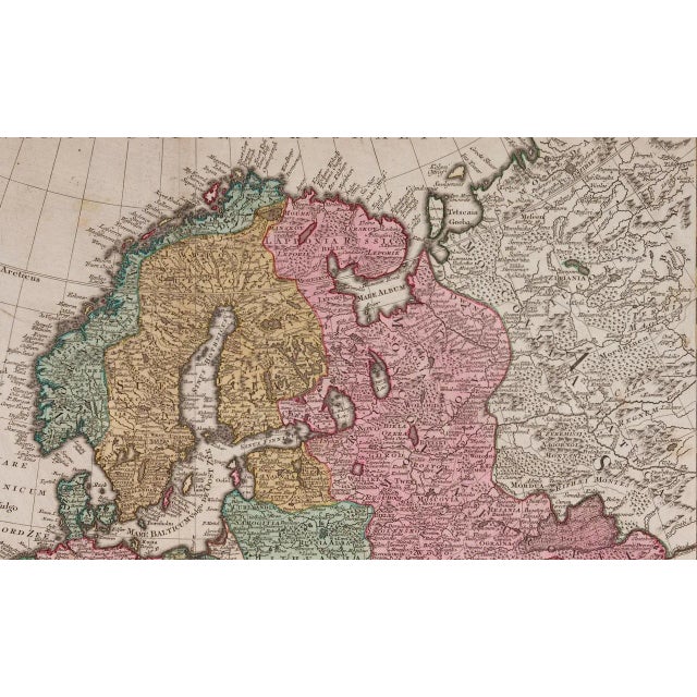 Traditional Europa Regnorum Provinciarum: 18th Century Hand-Colored Map of Europe by Lotter, 1760 For Sale - Image 3 of 5